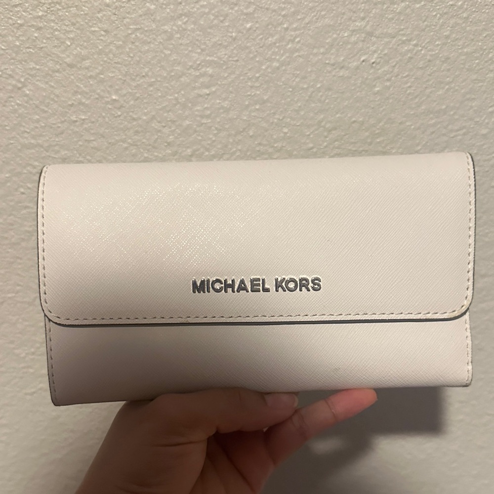 Michael Kors White Saffiano Leather Foldover Card Wallet